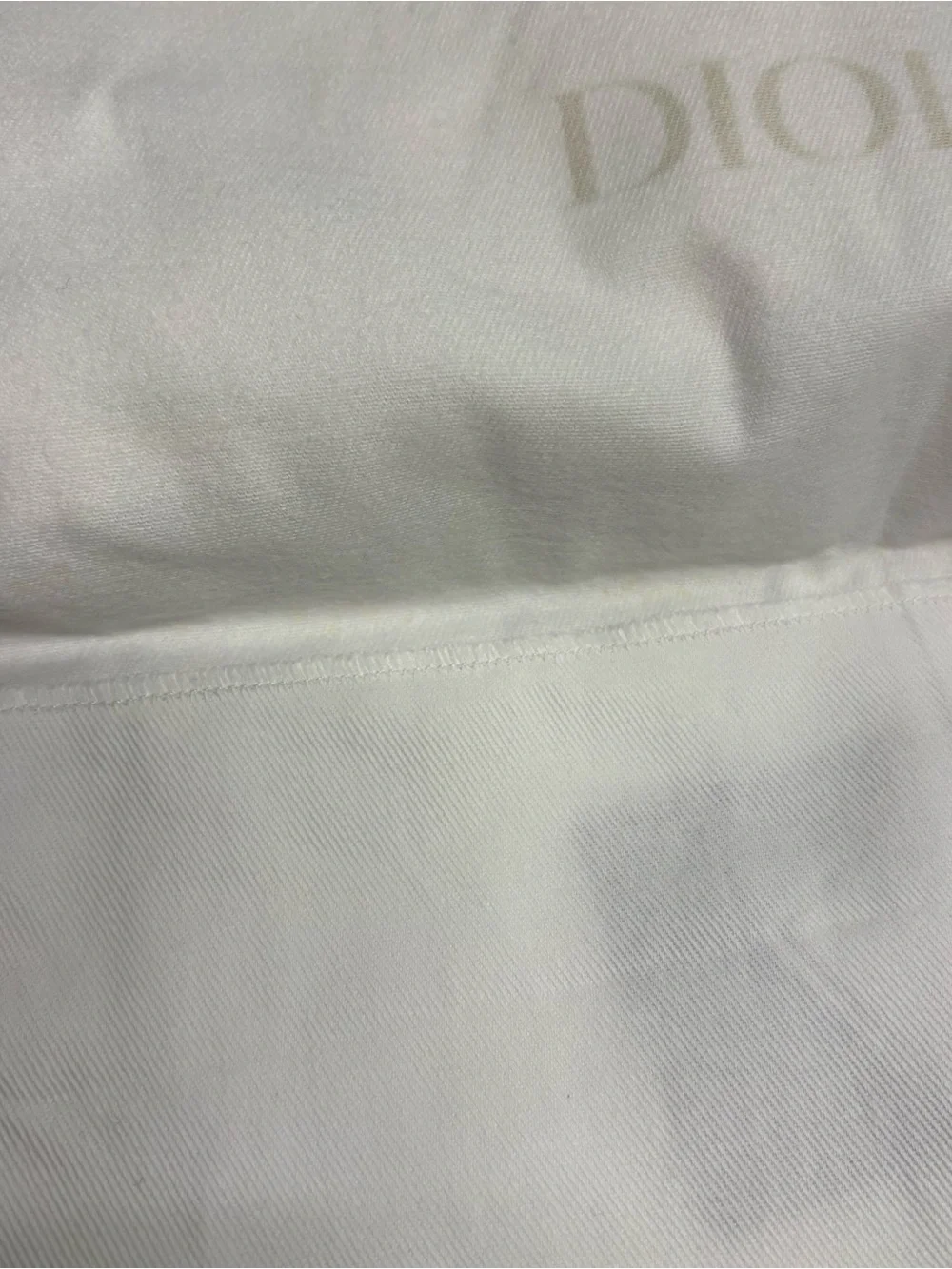 Dior White Satin Logo Dust Bag with Gold Print and Ribbon